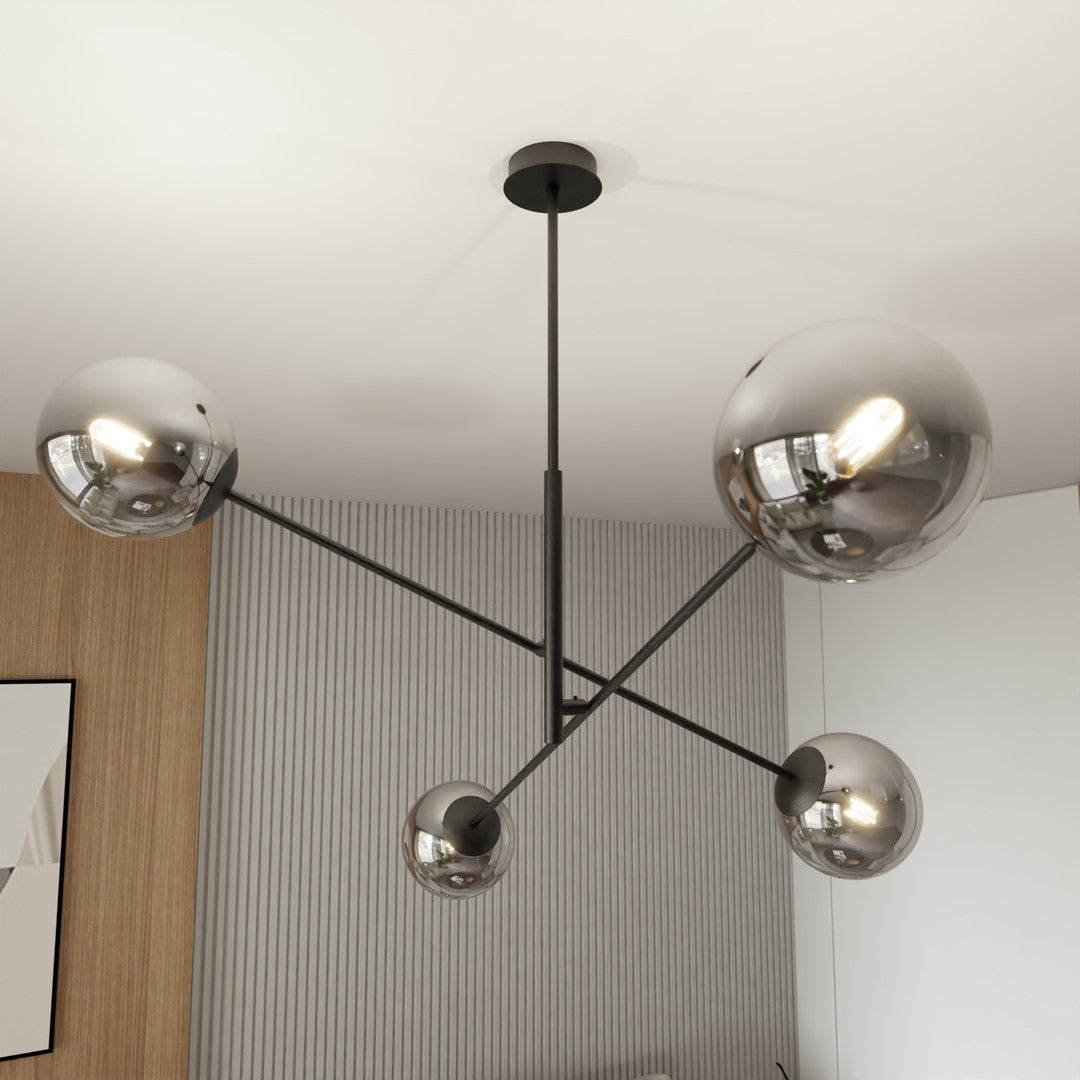 4-light linear pendant, black, graphite glass