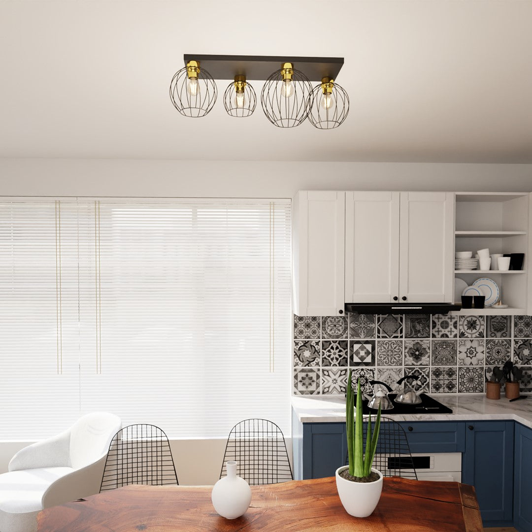 Nest 4-light pendant lamp, black and gold