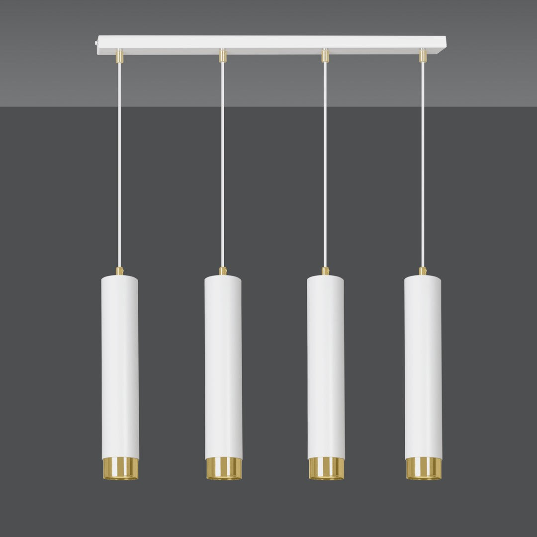 Kibo 4-light pendant lamp in white and gold
