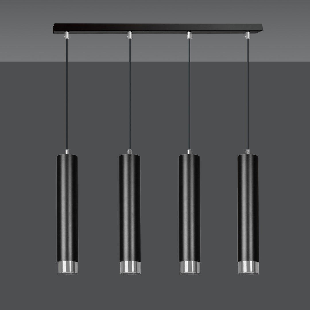 Kibo 4-light pendant lamp, black and chrome