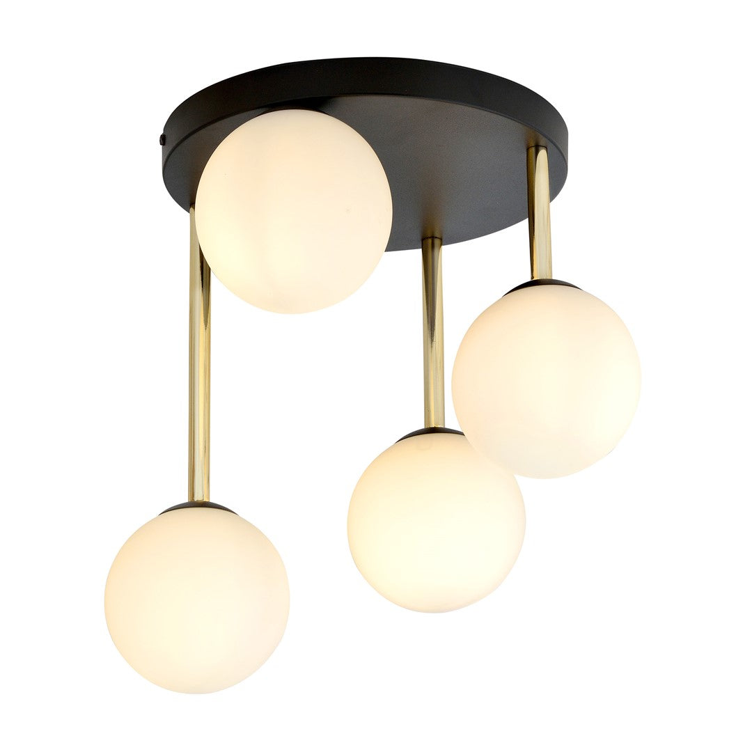 Dolce 4-light ceiling light, black, opal glass