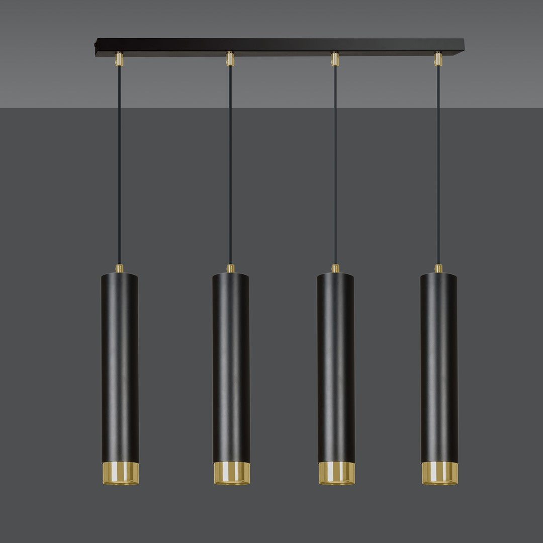 Kibo 4-light pendant lamp, black and gold