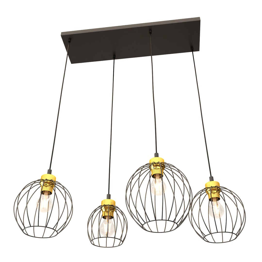 Nando 4-light pendant lamp, black and gold