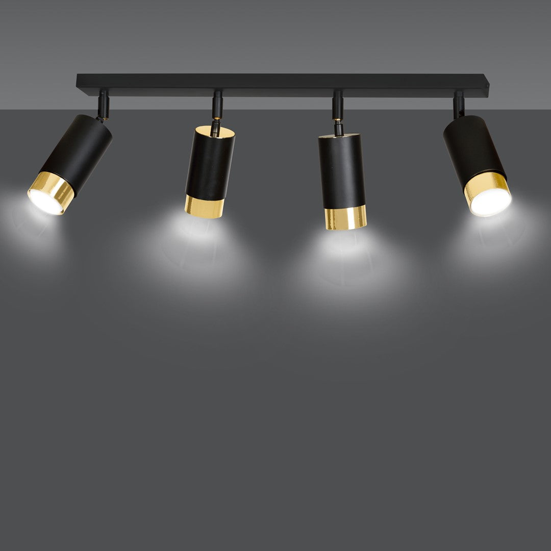 Hiro 4-light spotlight black and gold
