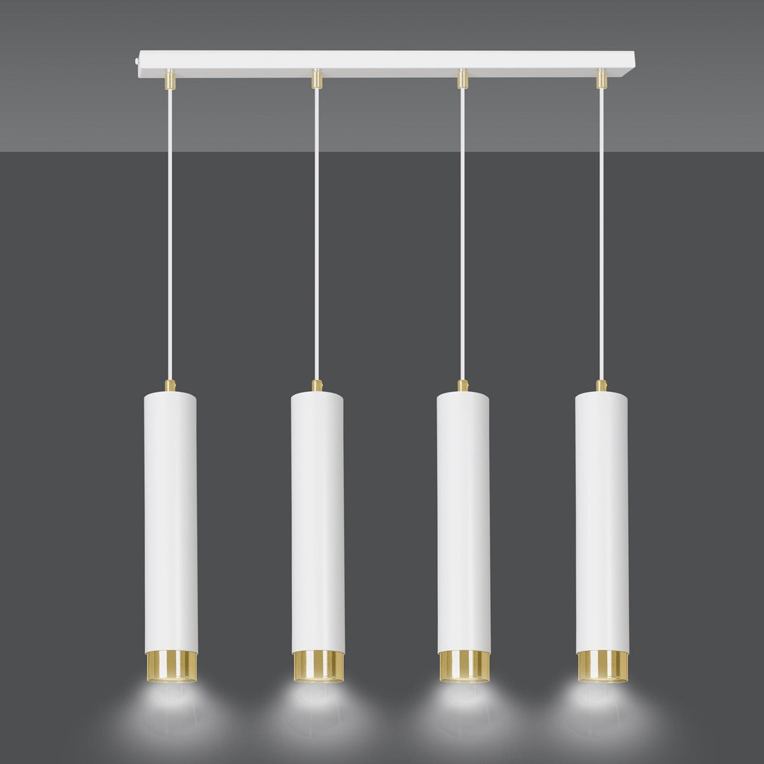 Kibo 4-light pendant lamp in white and gold