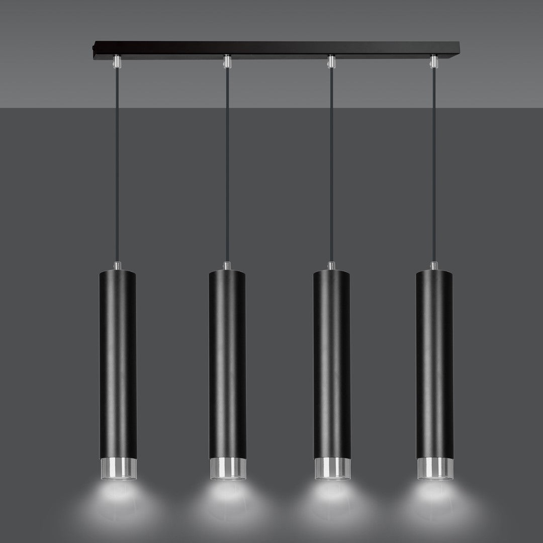 Kibo 4-light pendant lamp, black and chrome