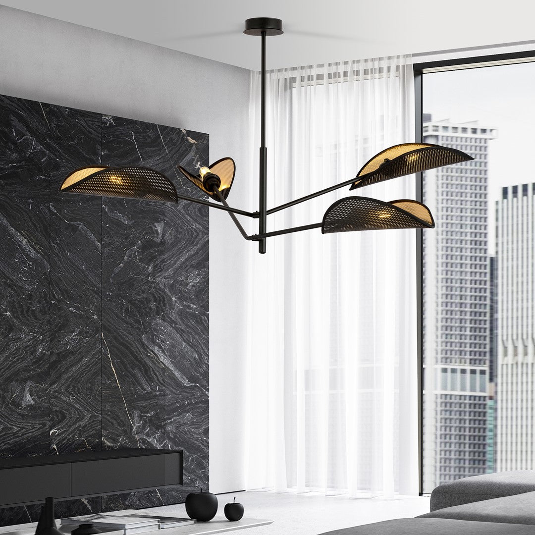 Vene 4-light black and gold ceiling light
