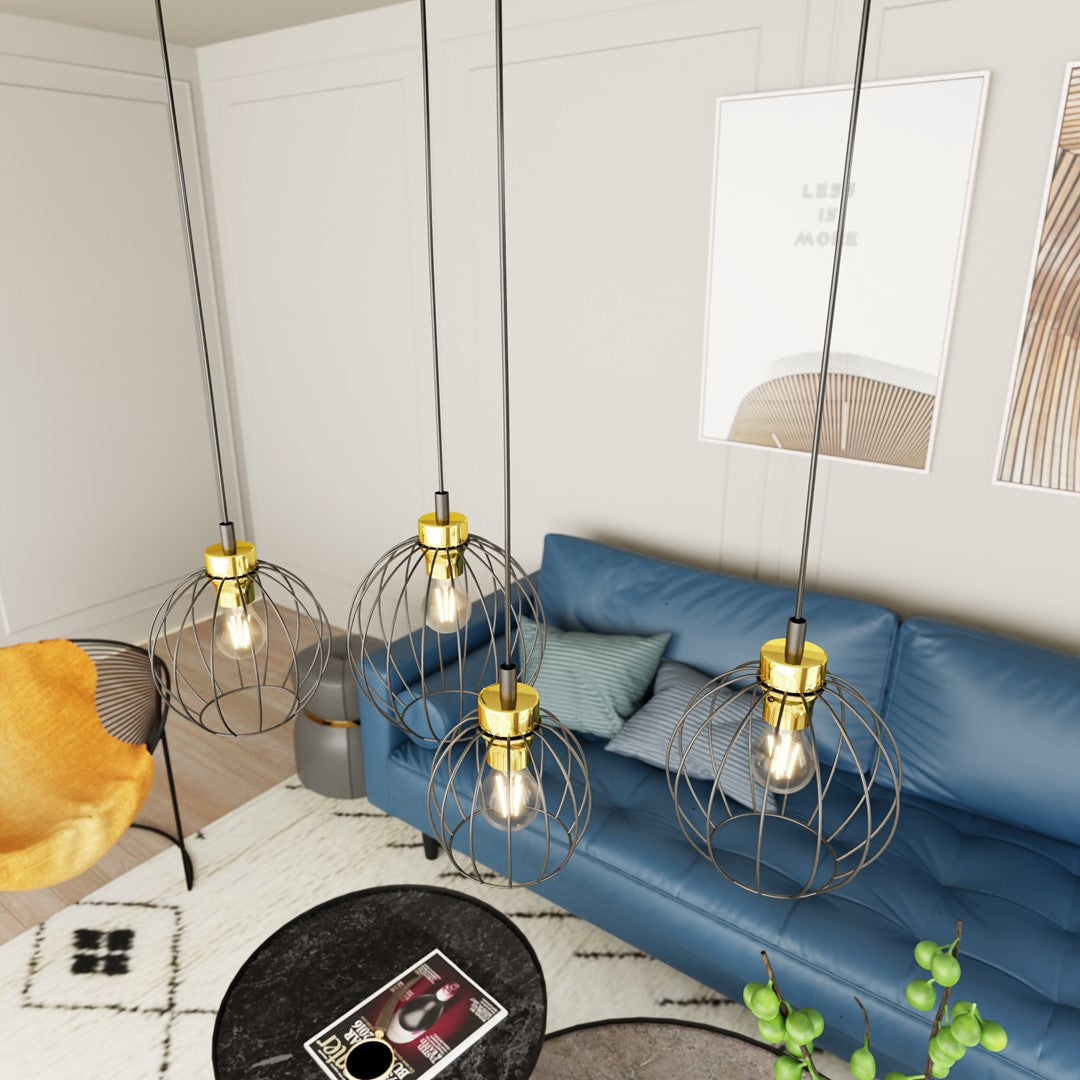 Nando 4-light pendant lamp, black and gold