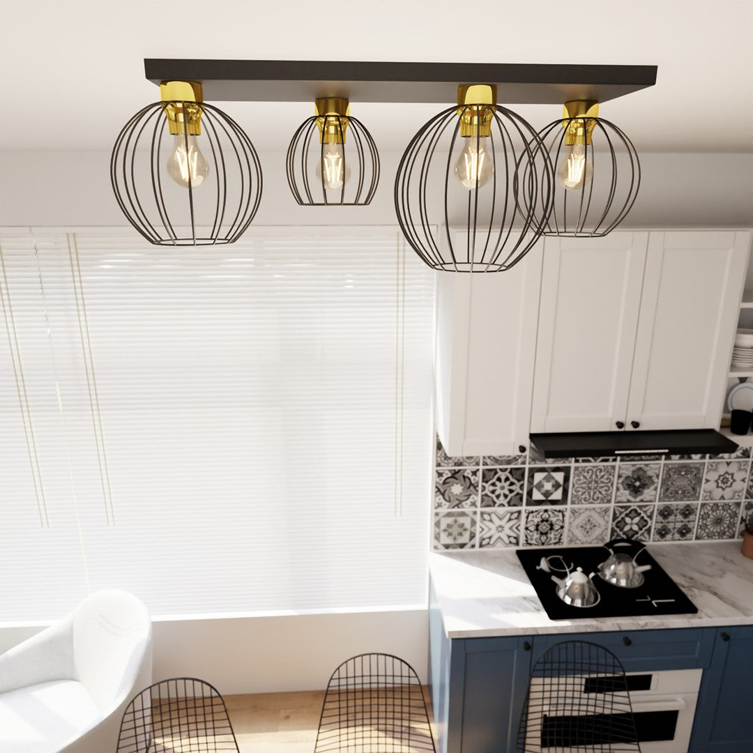 Nest 4-light pendant lamp, black and gold