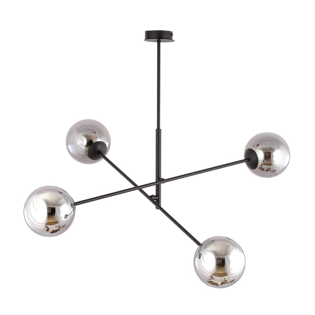 4-light linear pendant, black, graphite glass