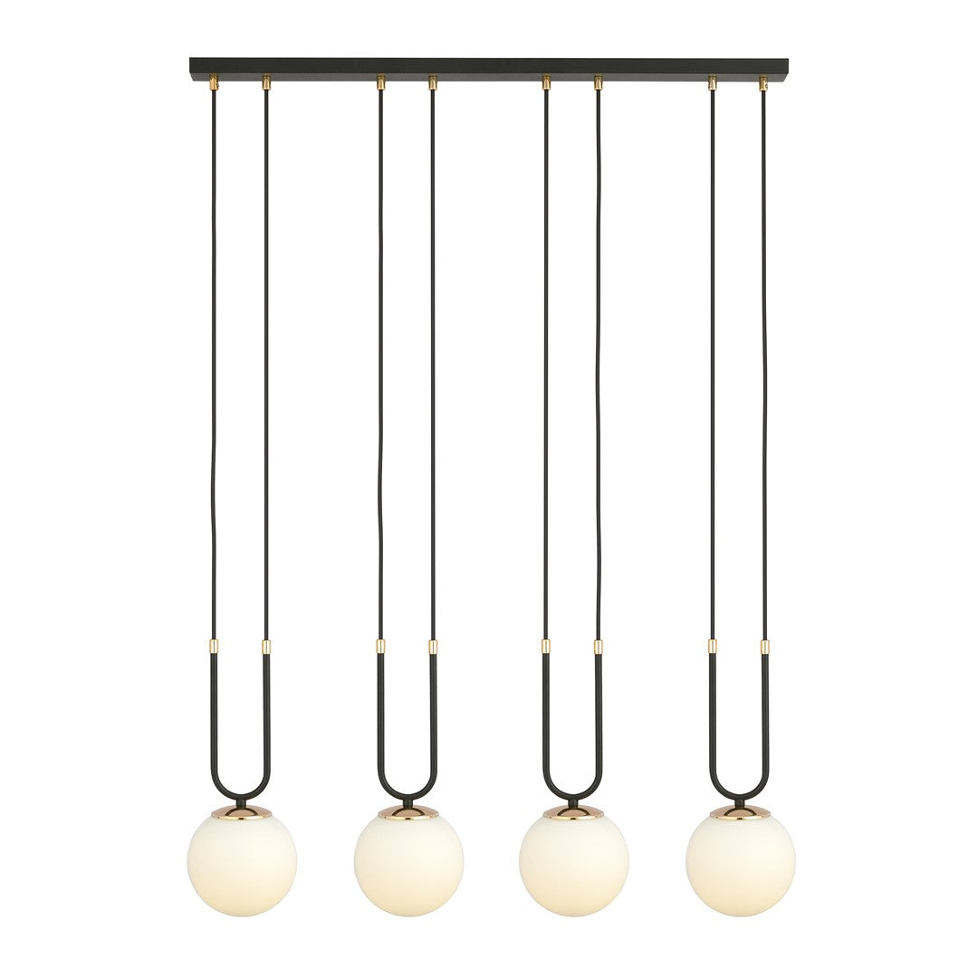 Glam 4-light pendant, black, opal glass