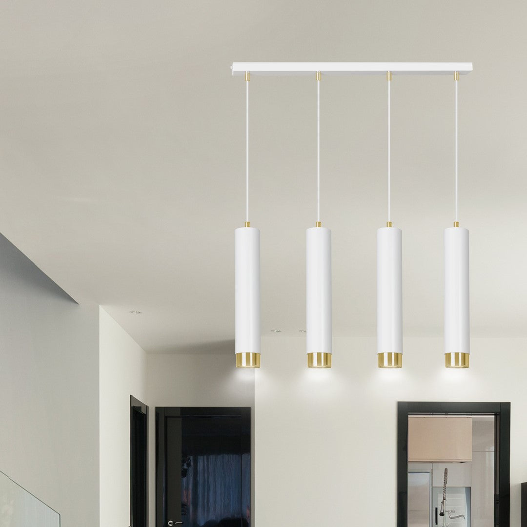 Kibo 4-light pendant lamp in white and gold
