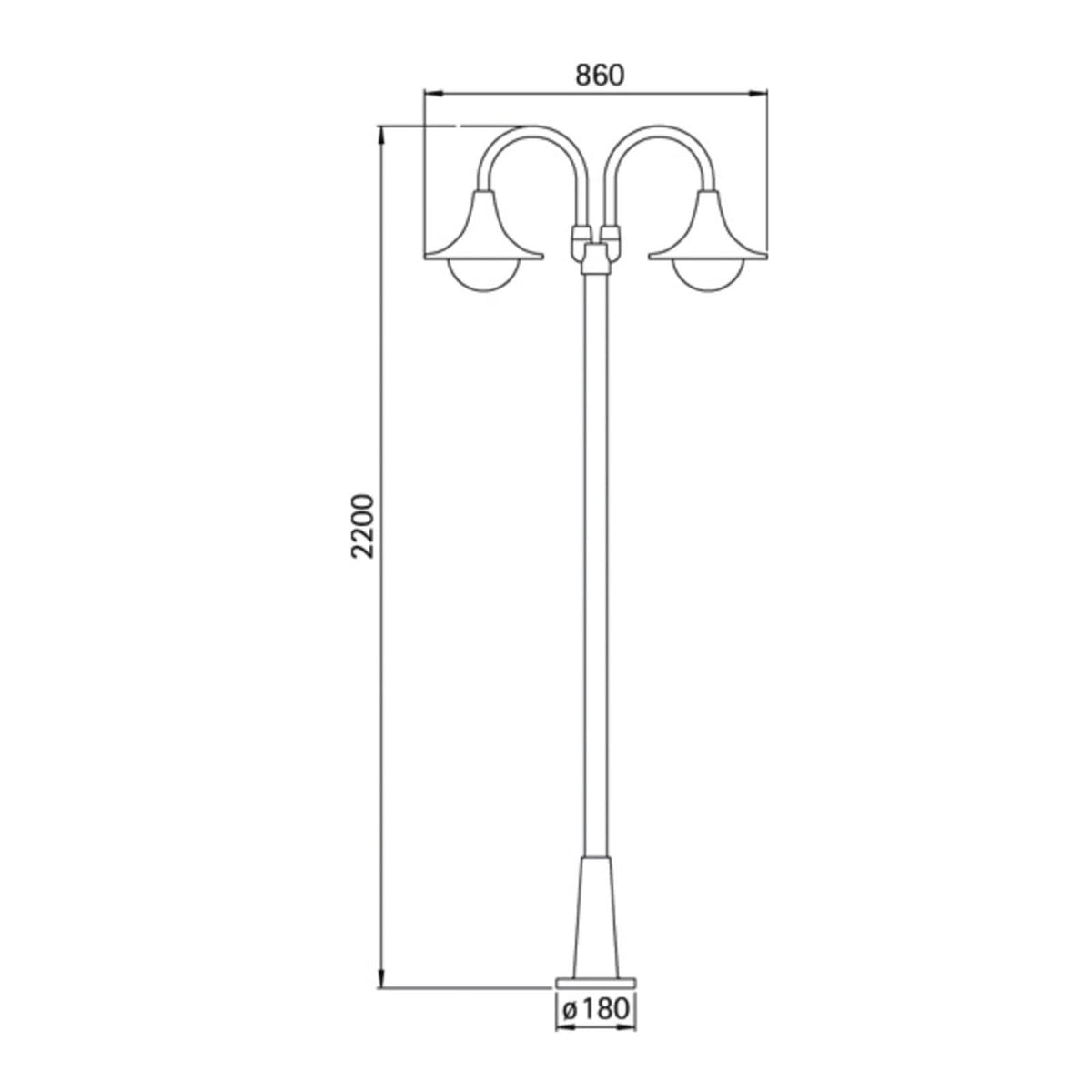 Lampadaire d'extérieur 171 en verre, blanc, 2 lumières, hauteur 220 cm, IP44