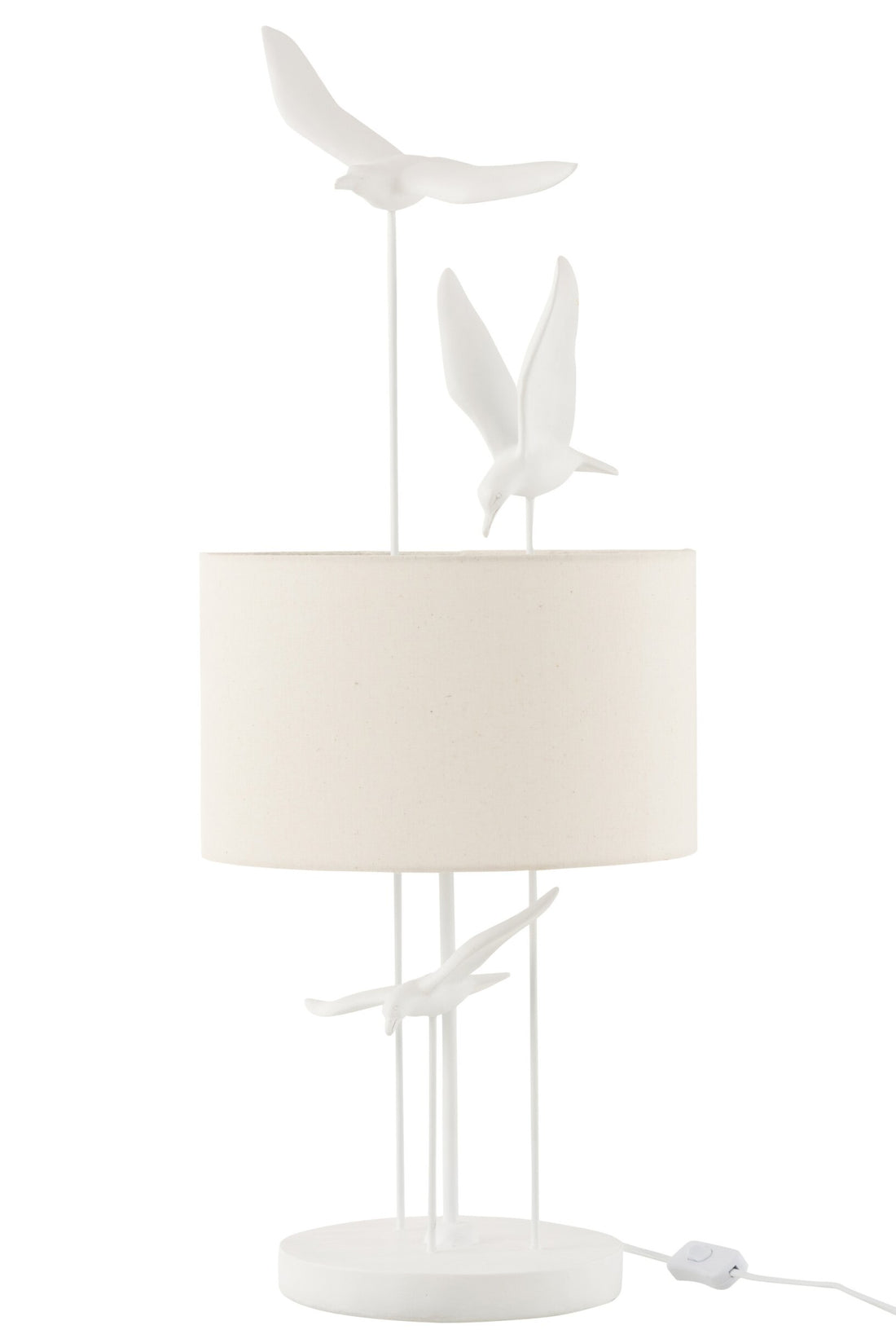 Lampe à poser oiseaux en polyrésine blanc et beige