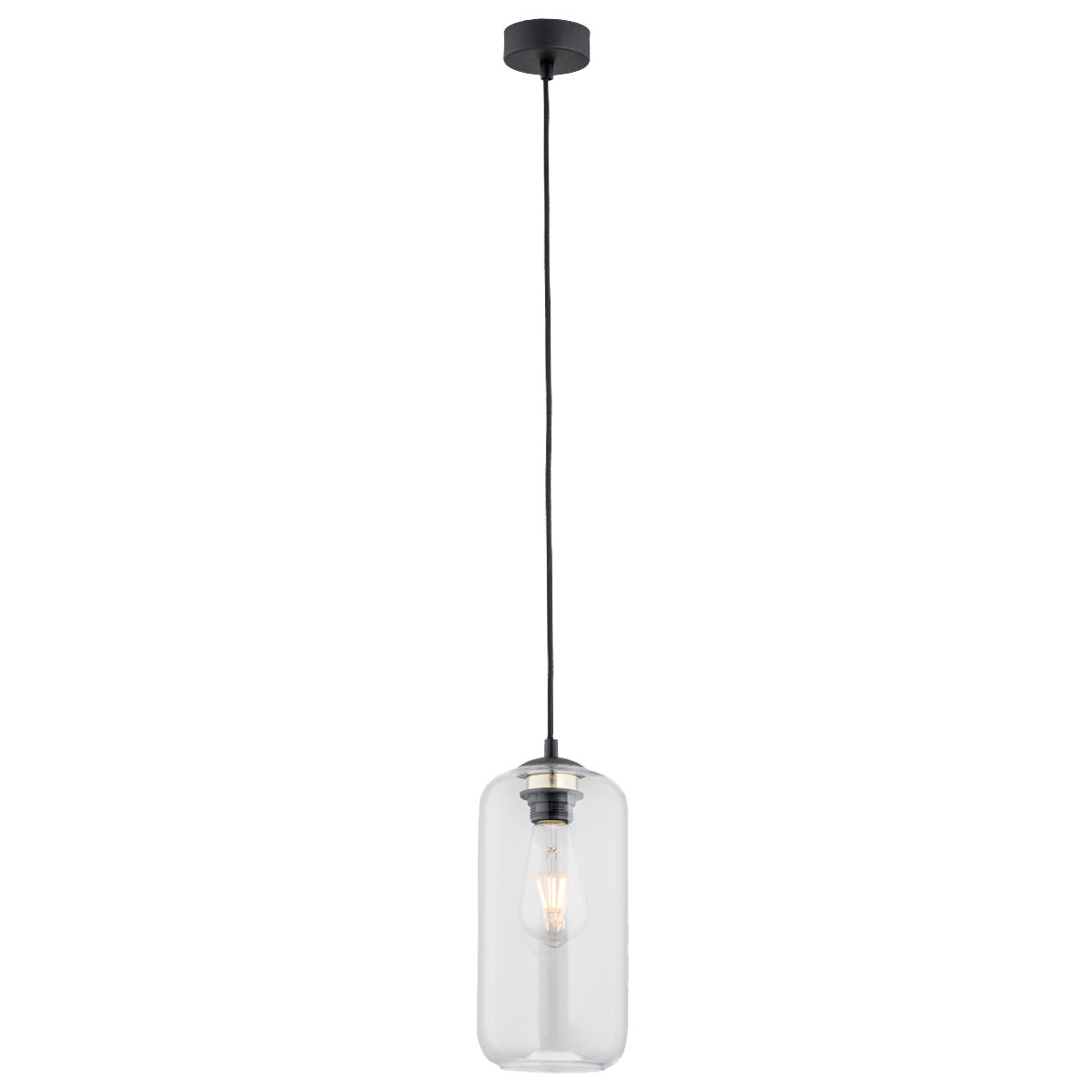 Version noire à verre transparent laissant voir l'ampoule à filament