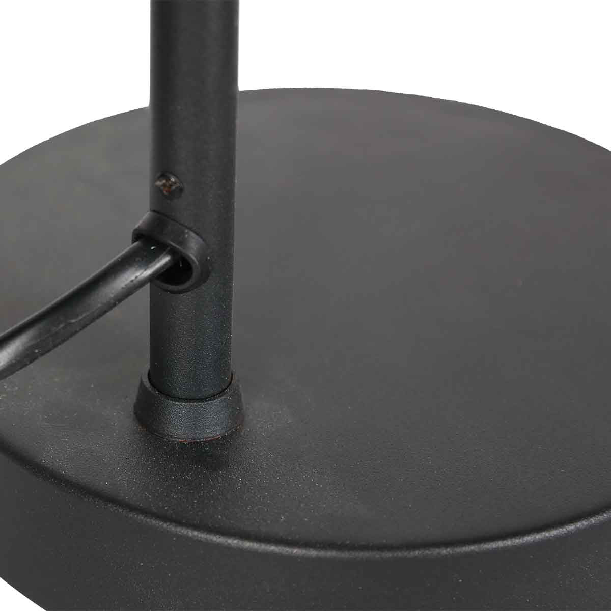 Détail du socle plat et fixation du pied par vis apparente