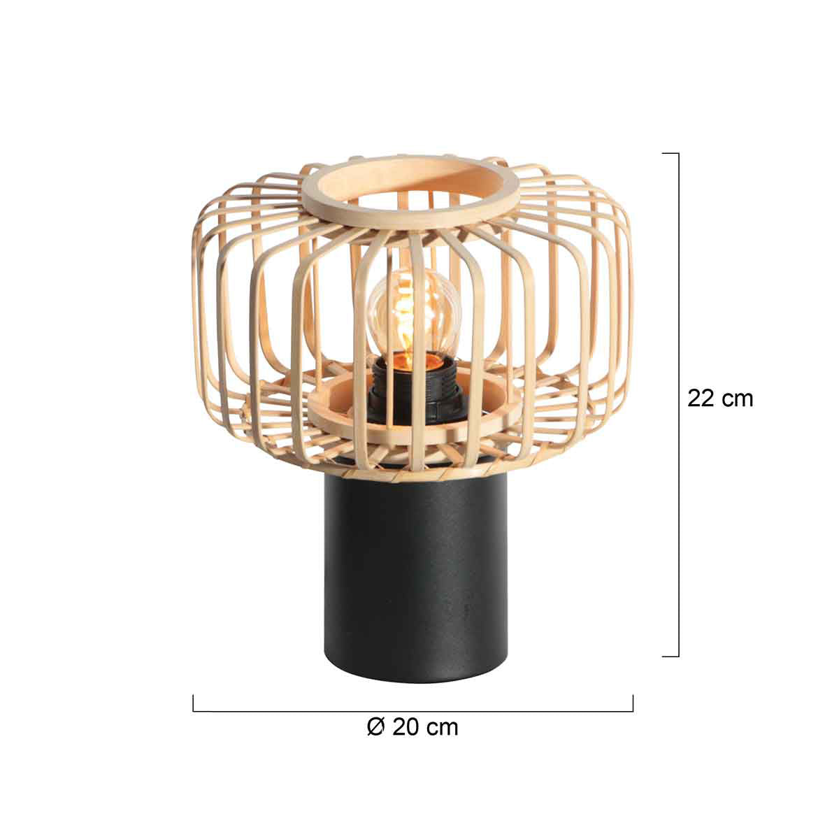 Small black Bloeba 4143ZW table lamp with a natural bamboo lampshade