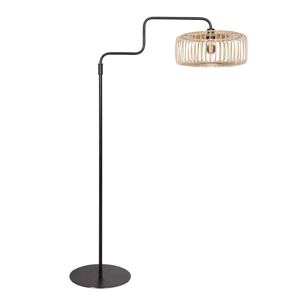Bloeba 4159ZW black floor lamp with natural bamboo lampshade