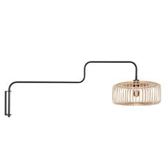 Bloeba 4160ZW black wall lamp with natural bamboo lampshade