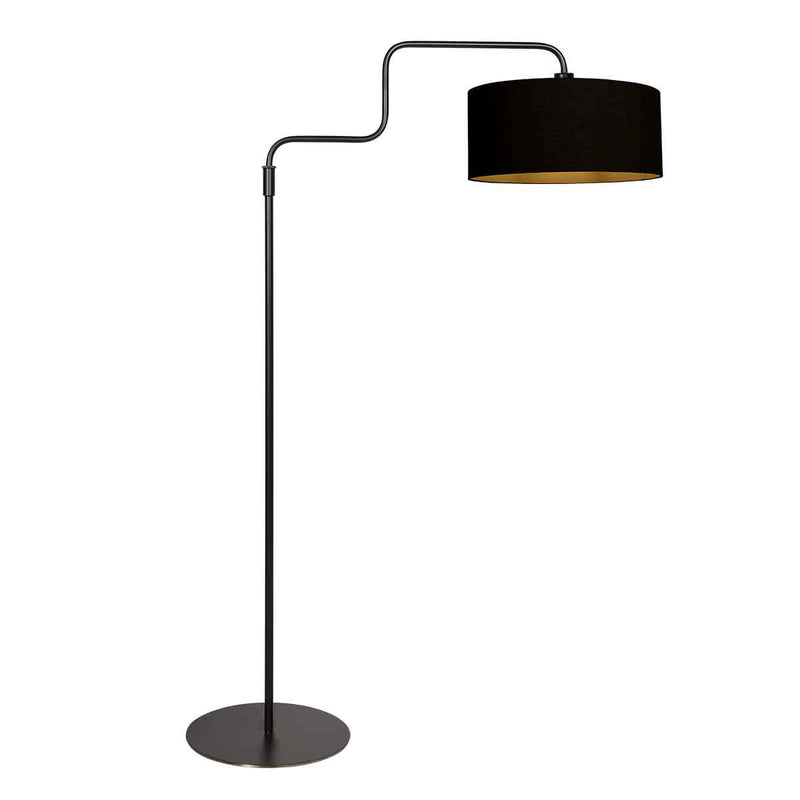 Bloeba 4161ZW black floor lamp with black and gold linen lampshade
