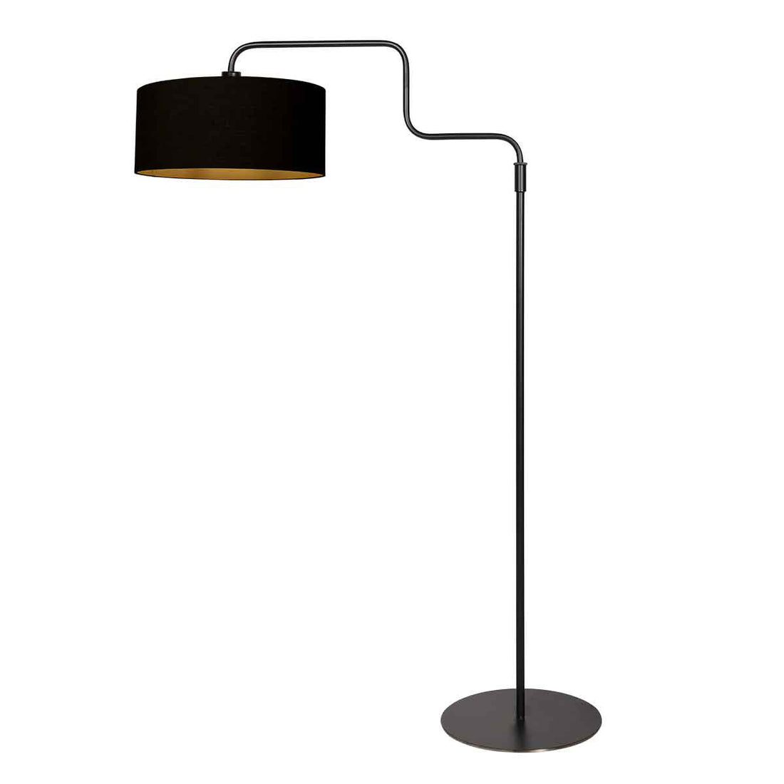 Bloeba 4161ZW black floor lamp with black and gold linen lampshade