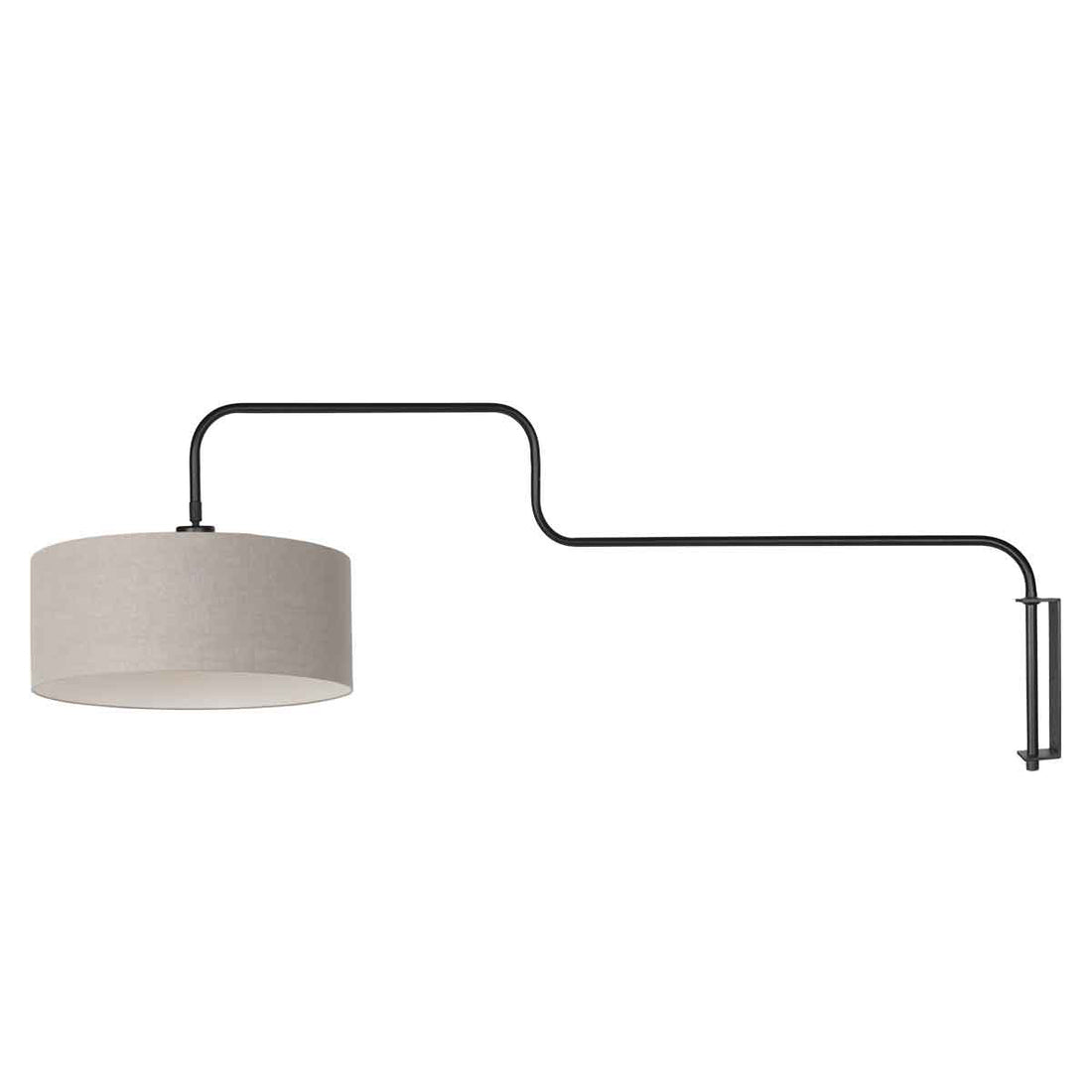 Bloeba 4174ZW black wall lamp with coarse-weave grey linen shade