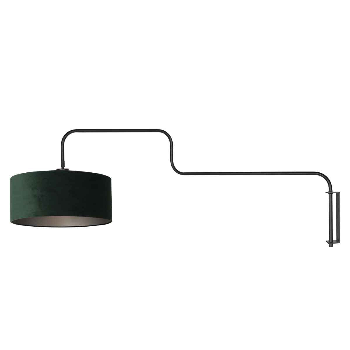 Bloeba 4176ZW black wall lamp with white and green velvet lampshade