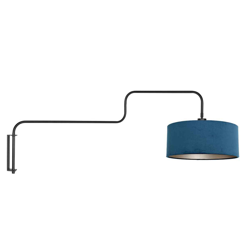 Bloeba 4180ZW black wall lamp with blue velvet lampshade