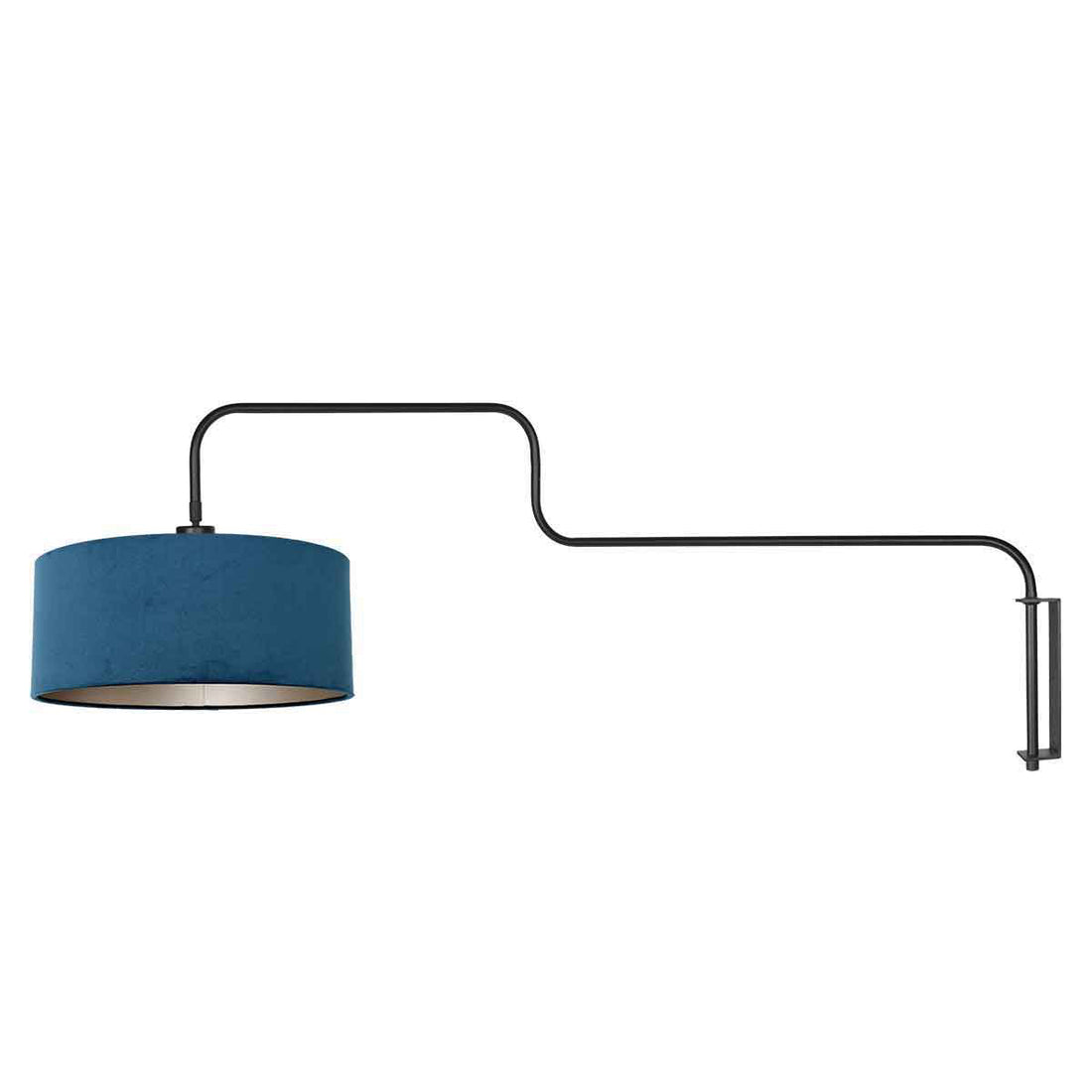 Bloeba 4180ZW black wall lamp with blue velvet lampshade