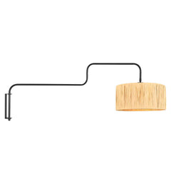Bloeba 4182ZW black wall lamp with natural grass shade