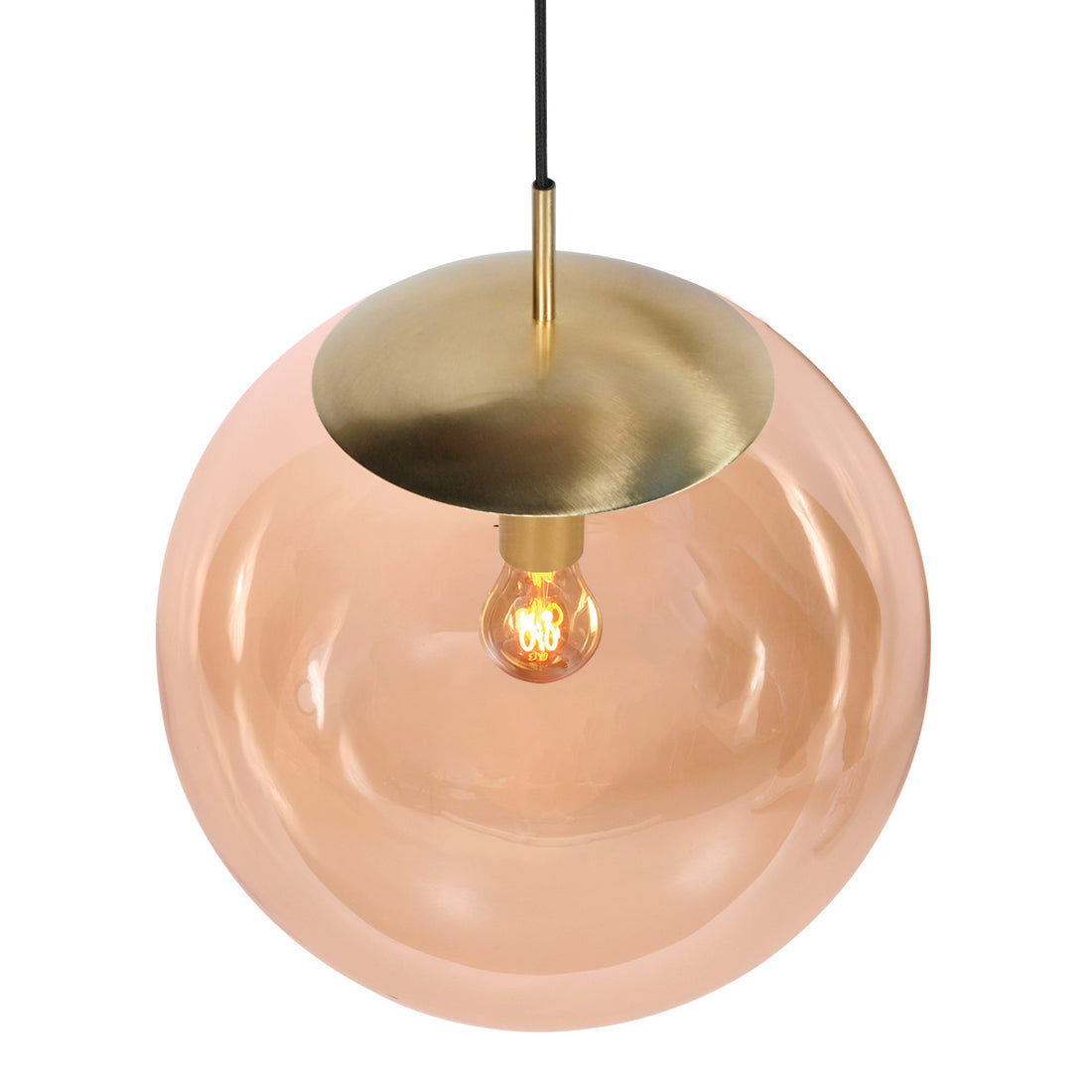 Amber glass gold globe pendant light Ø 40 cm, dining room | Bollique