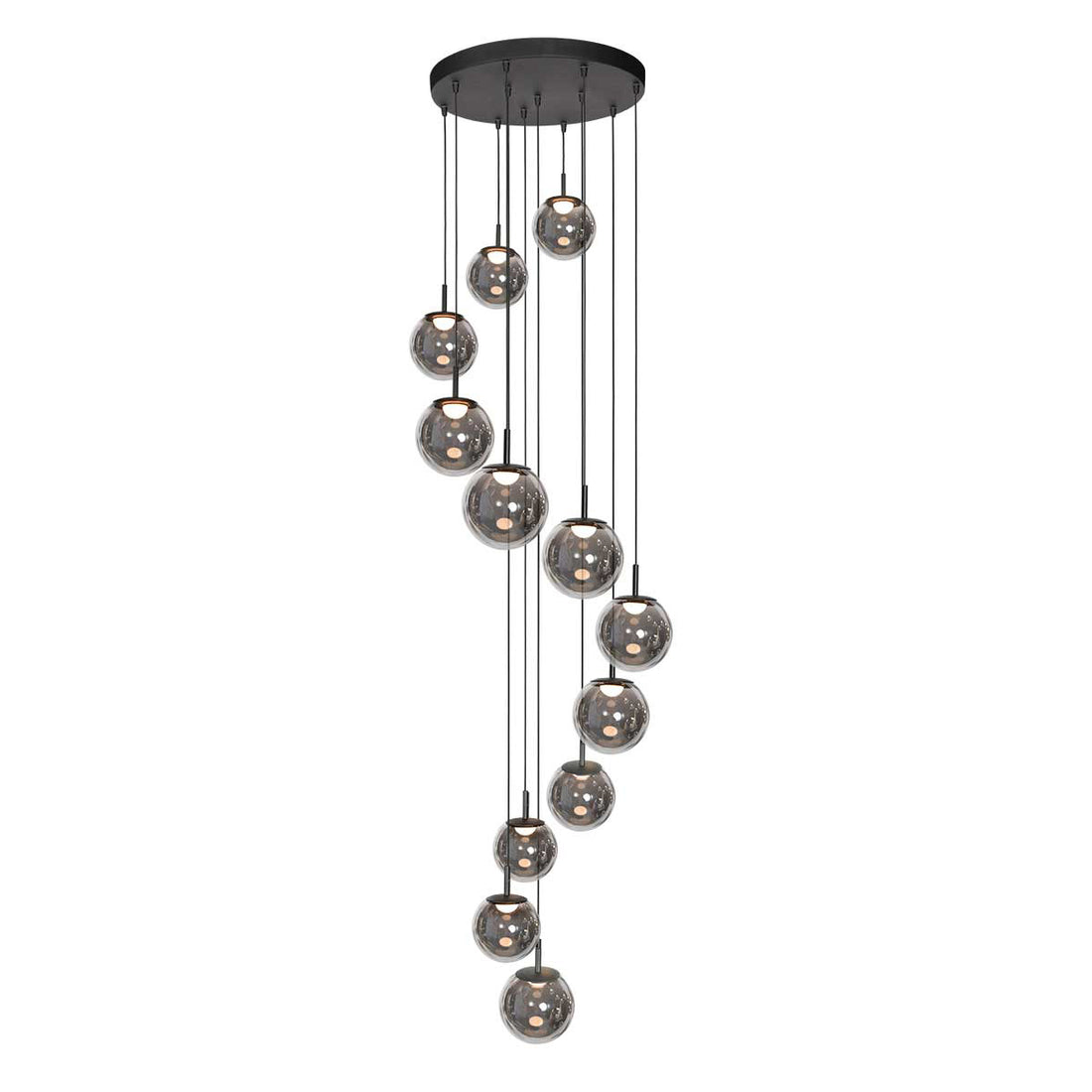 Black glass globe pendant light Ø 60 cm, 12 LED lights | Bollique Constellation