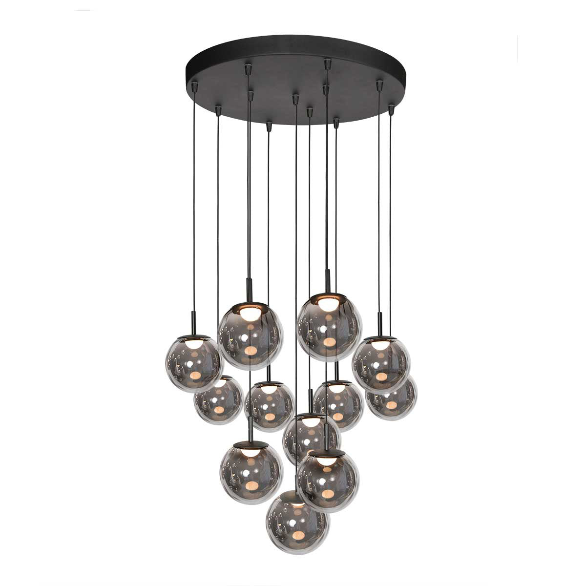Suspension globes verre noire Ø 60 cm, 12 lumières LED — vue 3