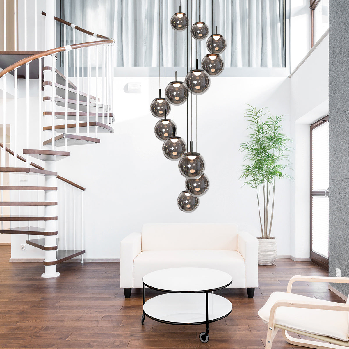 Suspension globes verre noire Ø 60 cm, 12 lumières LED — vue 8