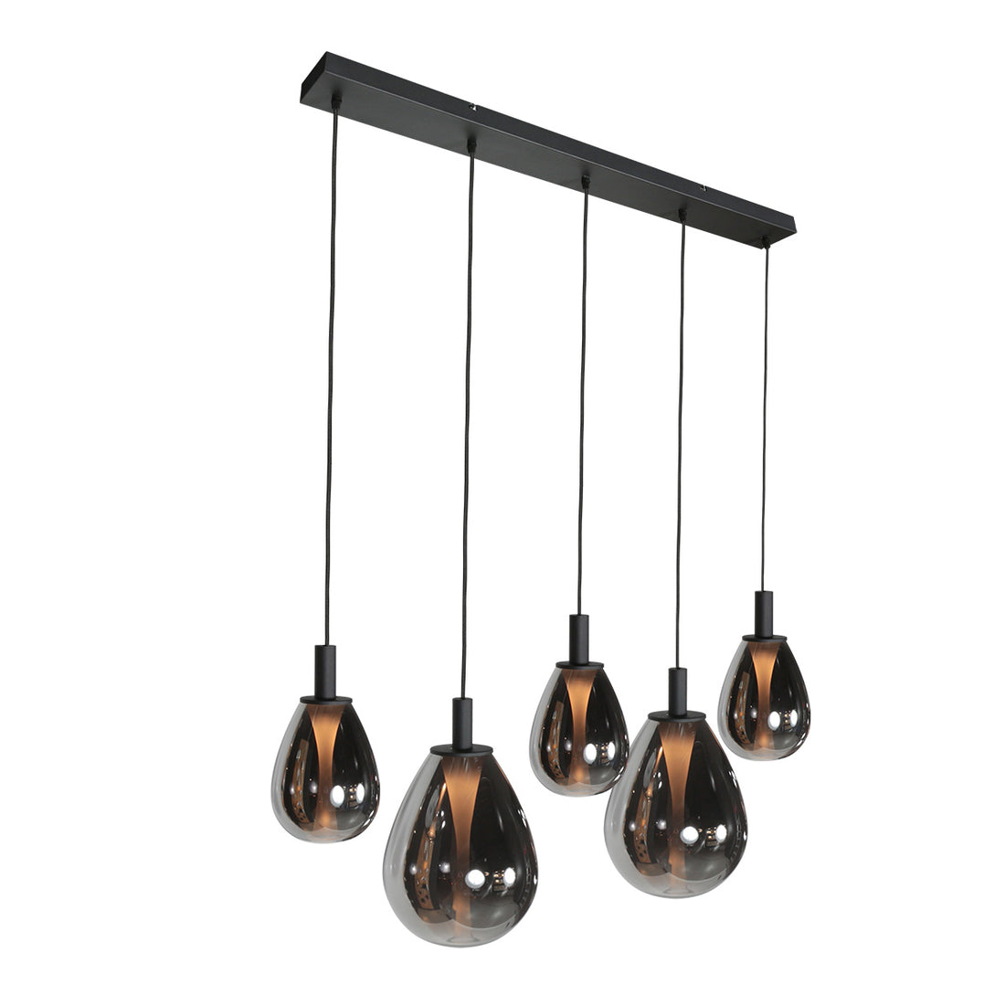 5-light smoked glass pendant lamp, black, adjustable height | Glimsy