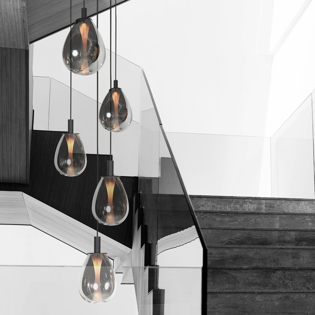 Smoked glass cluster pendant light, 5-light cascade for dining room | Glimsy