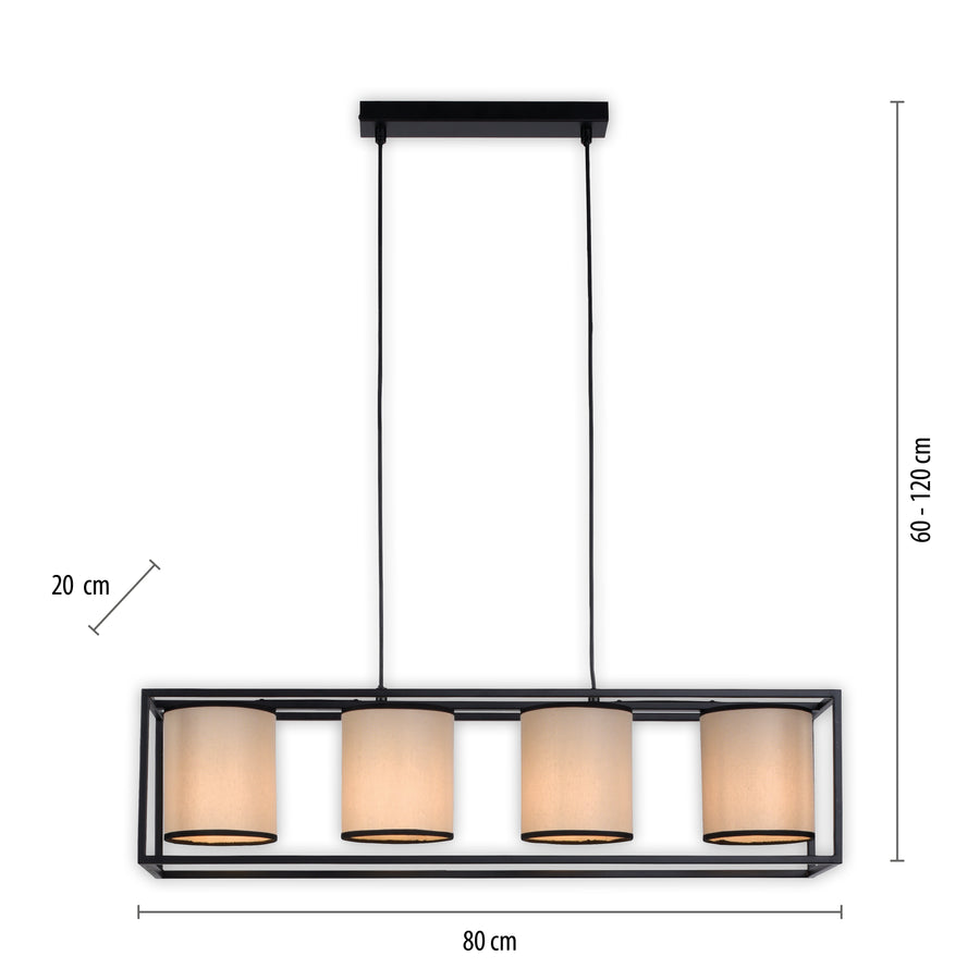 Suspension Raven 4 lumières beige et noire