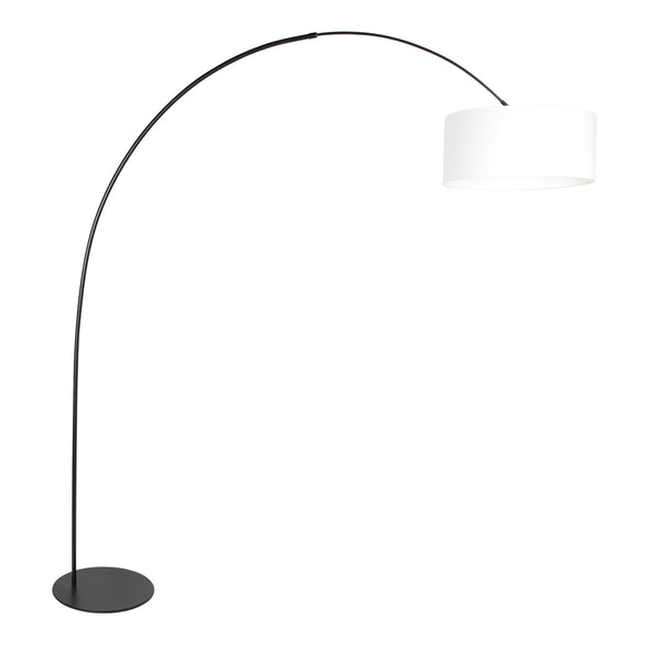 Curve 4267ZW black floor lamp with coarse white linen lampshade – unique design and functional use