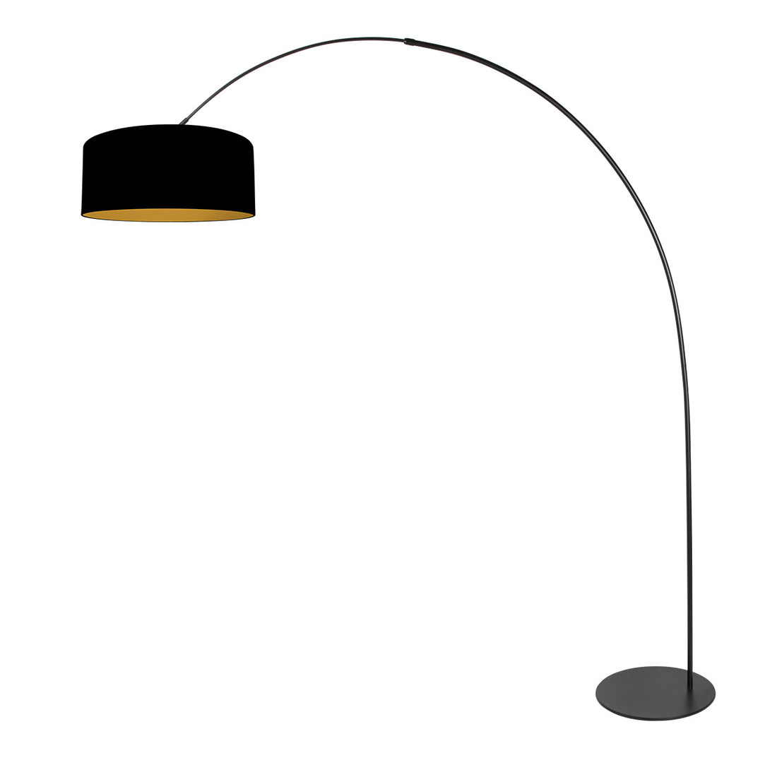 Curve 4270ZW black floor lamp with black linen lampshade with gold interior – unique design and functional use