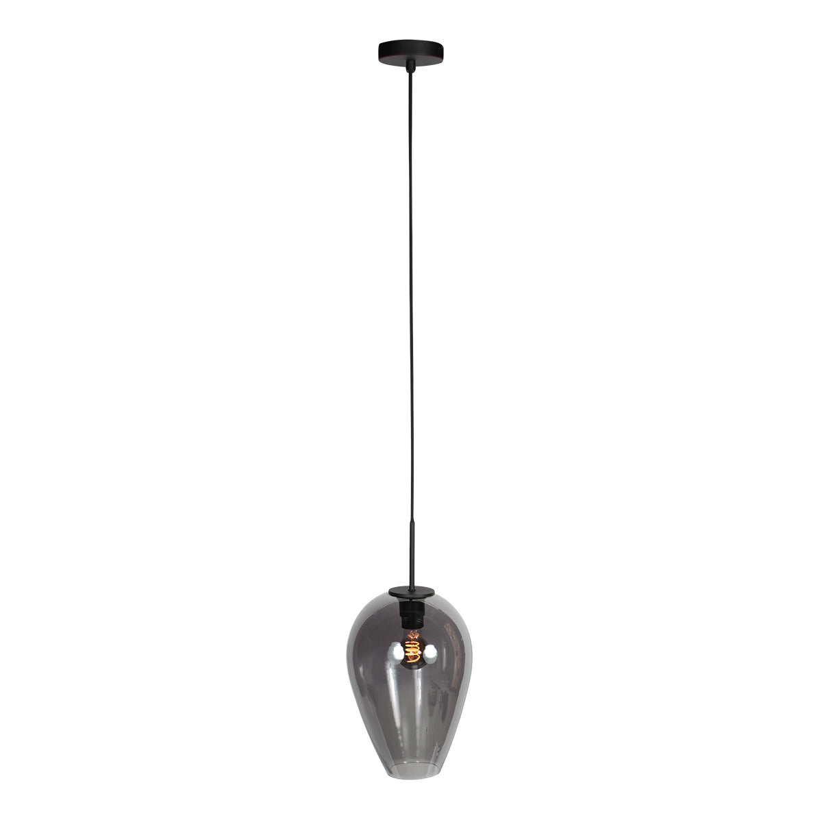 HaloSwap 4289ZW – Black pendant light with teardrop-shaped smoked glass, Ø22.5 cm