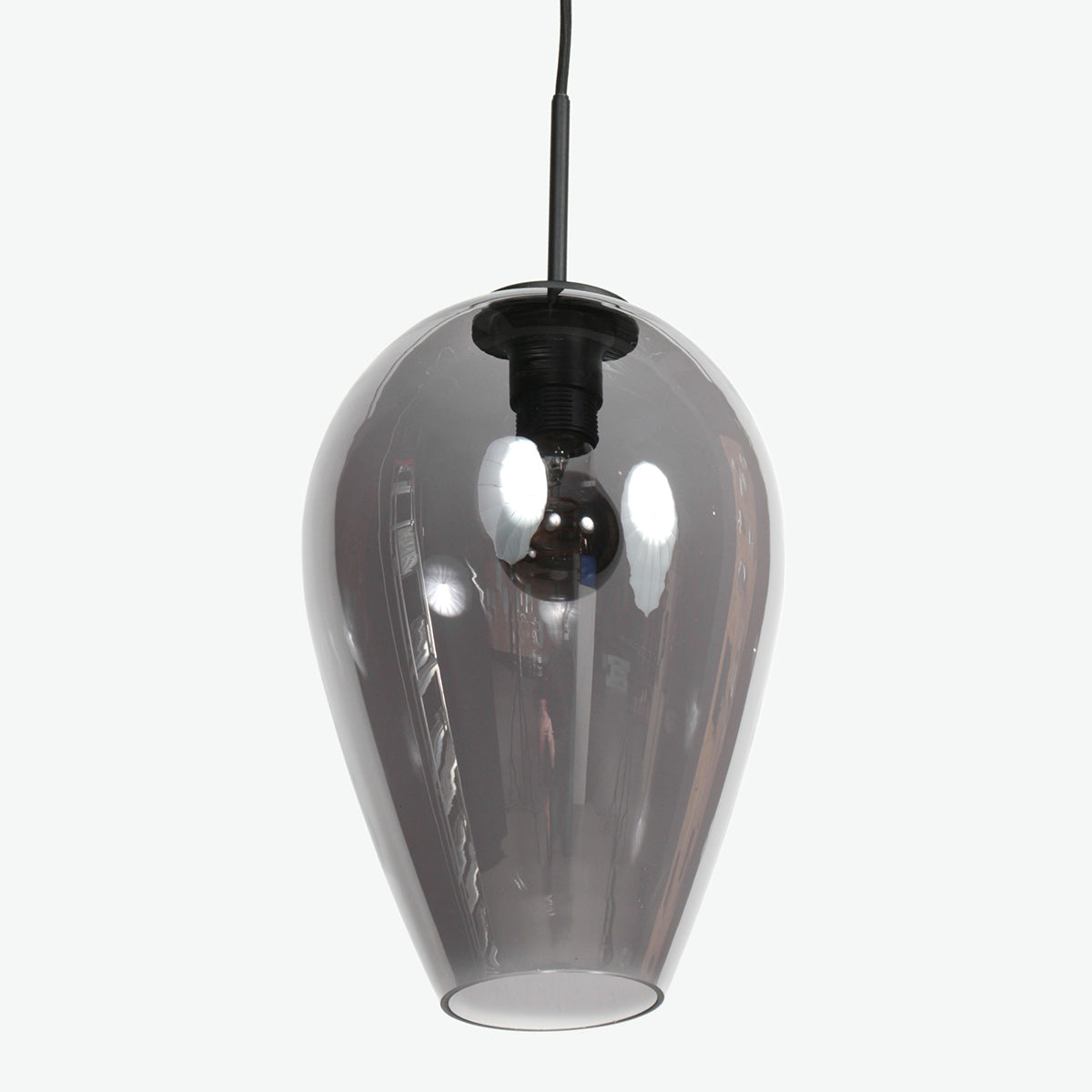 HaloSwap 4289ZW – Black pendant light with teardrop-shaped smoked glass, Ø22.5 cm