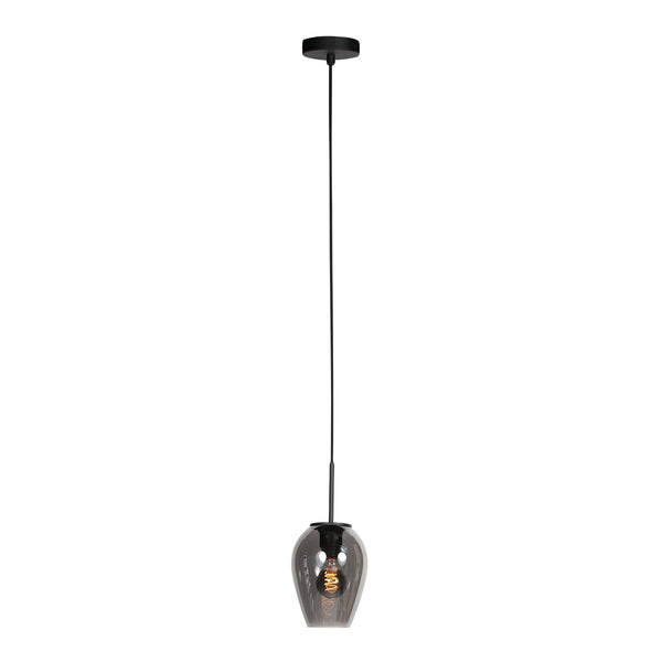 HaloSwap 4290ZW – Black pendant light with a teardrop-shaped smoked glass globe, 15 cm in diameter