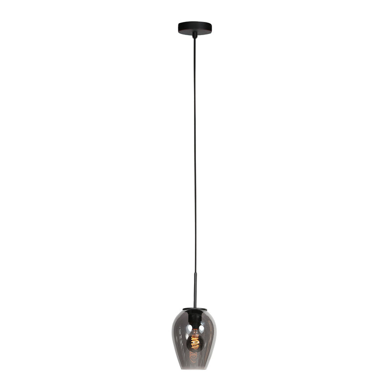 HaloSwap 4290ZW – Black pendant light with a teardrop-shaped smoked glass globe, 15 cm in diameter