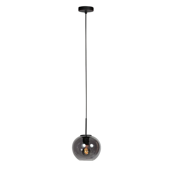 HaloSwap 4292ZW – Black pendant light with a 20 cm diameter smoked glass spherical globe