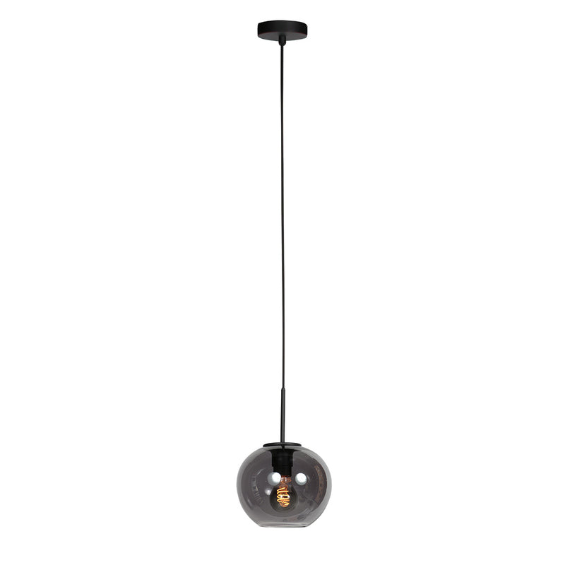 HaloSwap 4292ZW – Black pendant light with a 20 cm diameter smoked glass spherical globe