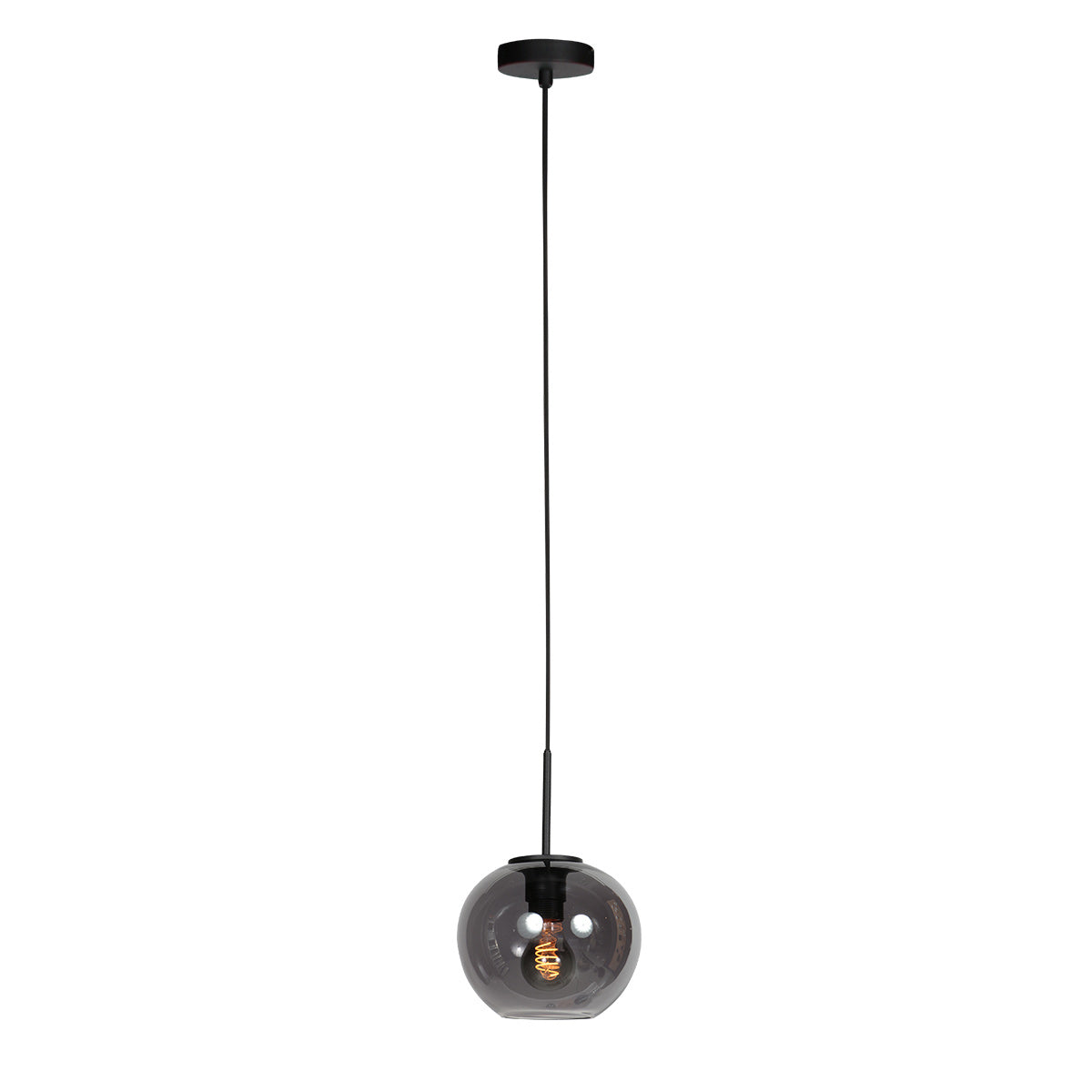 HaloSwap 4292ZW – Black pendant light with a 20 cm diameter smoked glass spherical globe