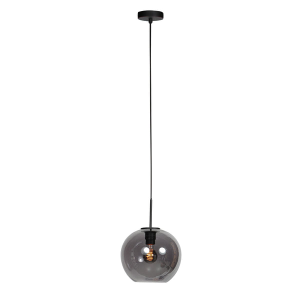 HaloSwap 4293ZW – black pendant light with a 25 cm diameter smoked glass spherical globe