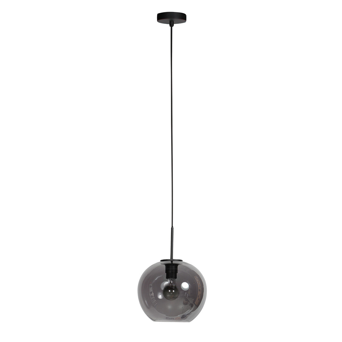 HaloSwap 4293ZW – black pendant light with a 25 cm diameter smoked glass spherical globe