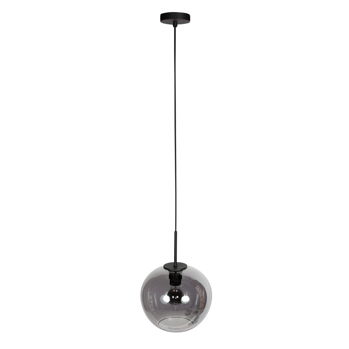 HaloSwap 4293ZW – black pendant light with a 25 cm diameter smoked glass spherical globe