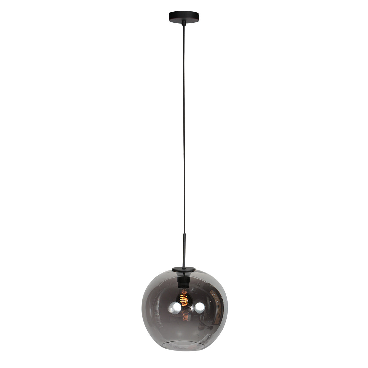 HaloSwap 4294ZW – Black pendant lamp with smoked glass globe Ø30 cm